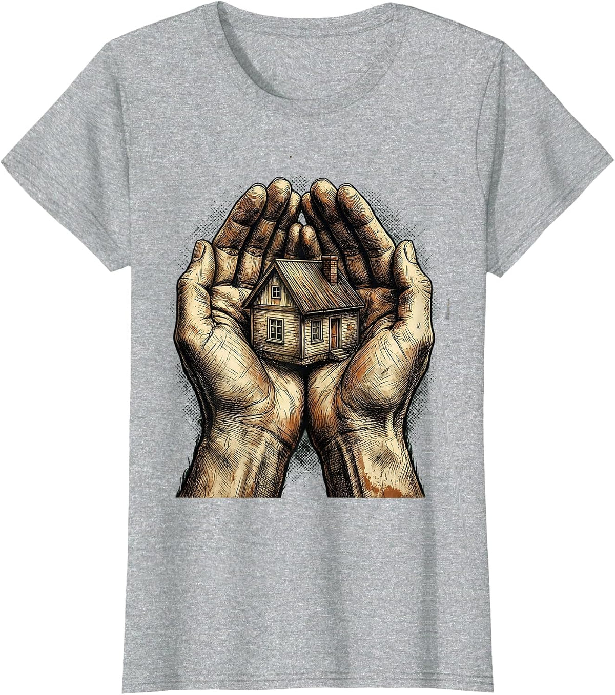 Social Worker Caring Hands House Graphic T-Shirt - Heather Grey
