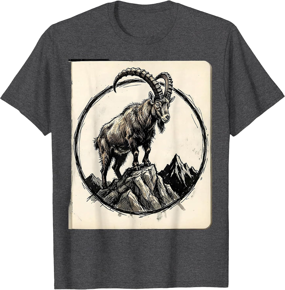 Mountain Goat Summit Peak Wilderness Design T-Shirt - Dark Heather Grey