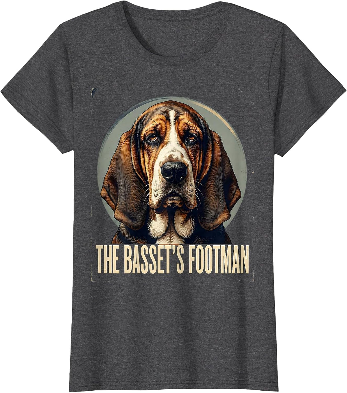 Women's The Basset's Footman Vintage Funny Basset Hound Owner Gift T-Shirt - Dark Heather Grey
