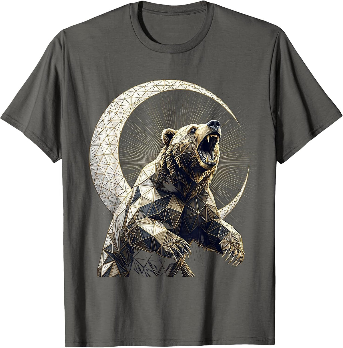 Men's Bear Roaring at Crescent Moon Graphic Tee T-Shirt - Asphalt Grey