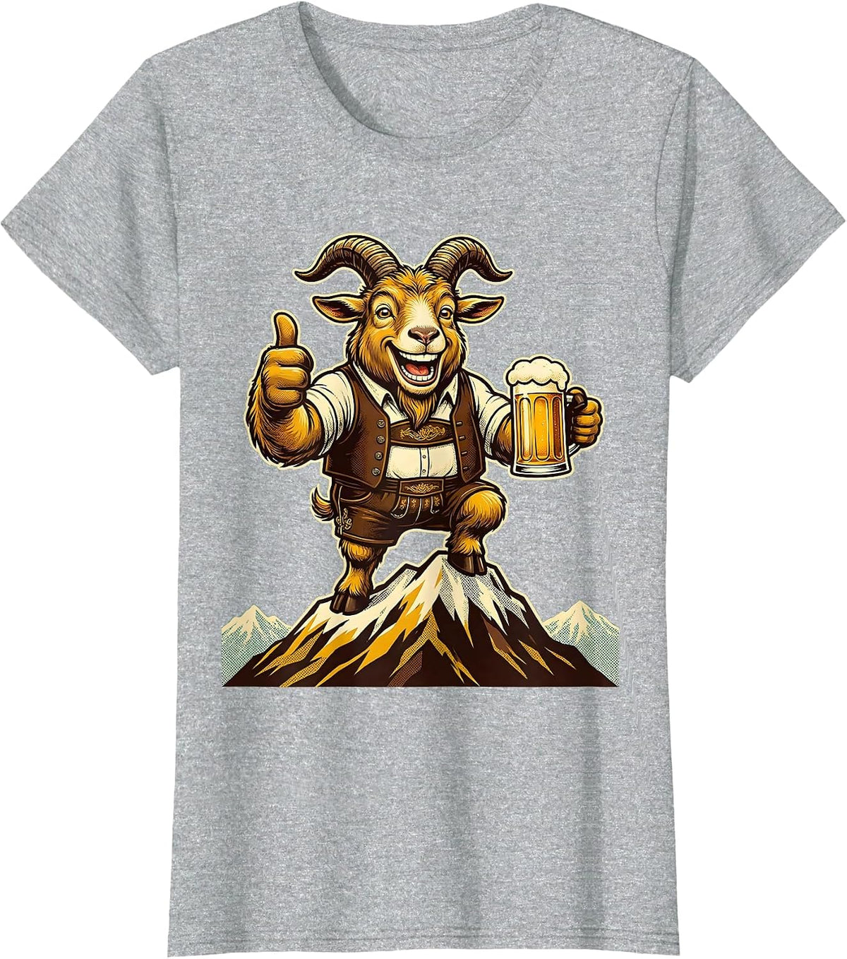 Alpine Goat Mountain Peak Oktoberfest Design T-Shirt - Heather Grey