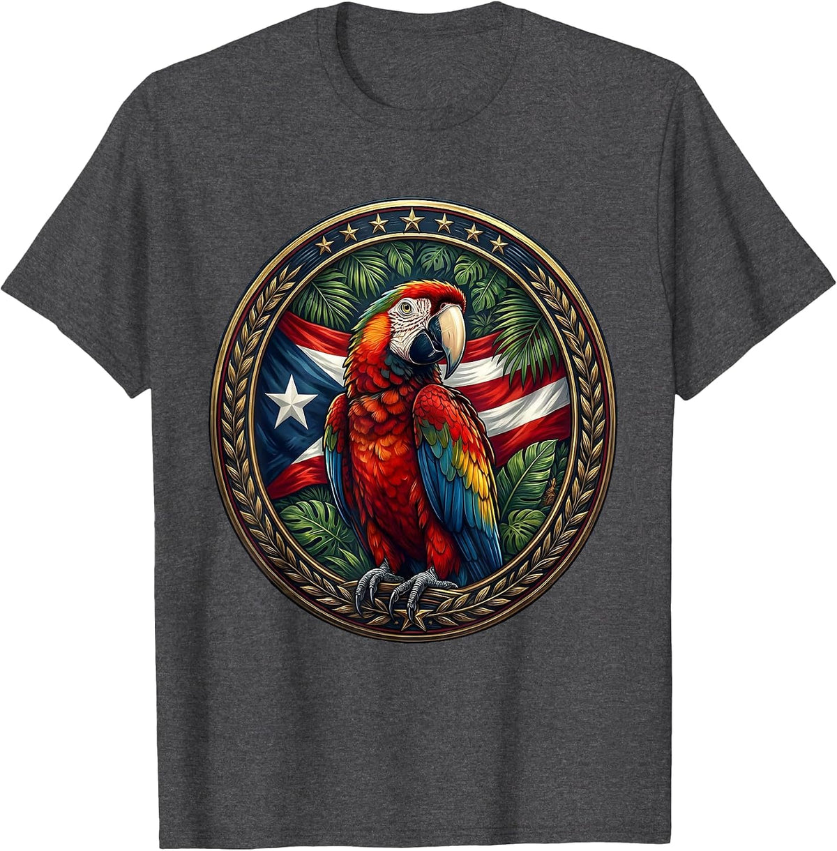 Men's Puerto Rican Parrot Jungle Canopy Illustration T-Shirt - Dark Heather Grey