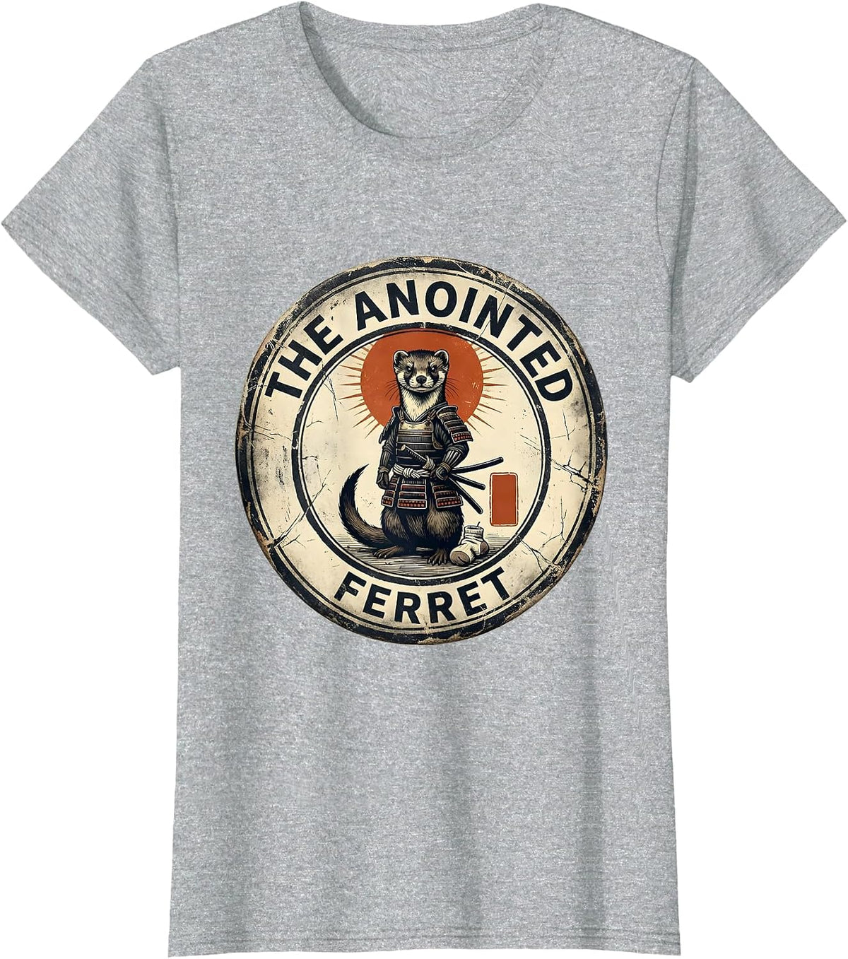 Women's The Anointed Ferret Distressed Samurai Ferret Anime Humor T-Shirt - Heather Grey