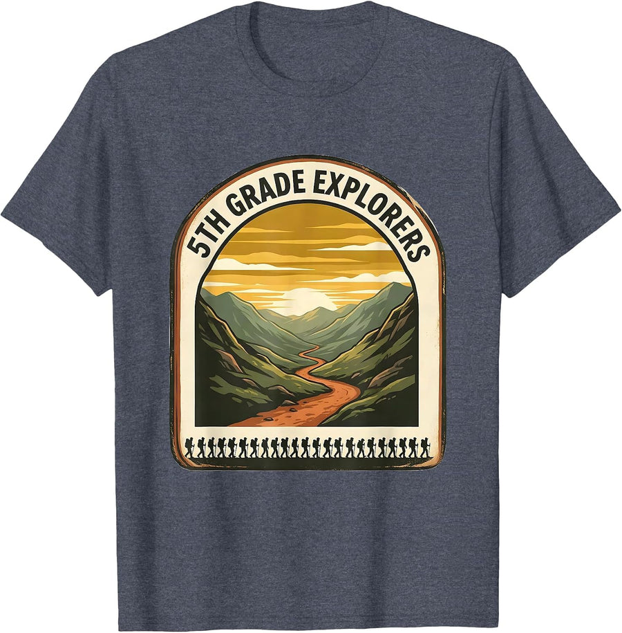5th Grade Explorers Whimsical Back To School Teacher Team T-Shirt - Heather Blue