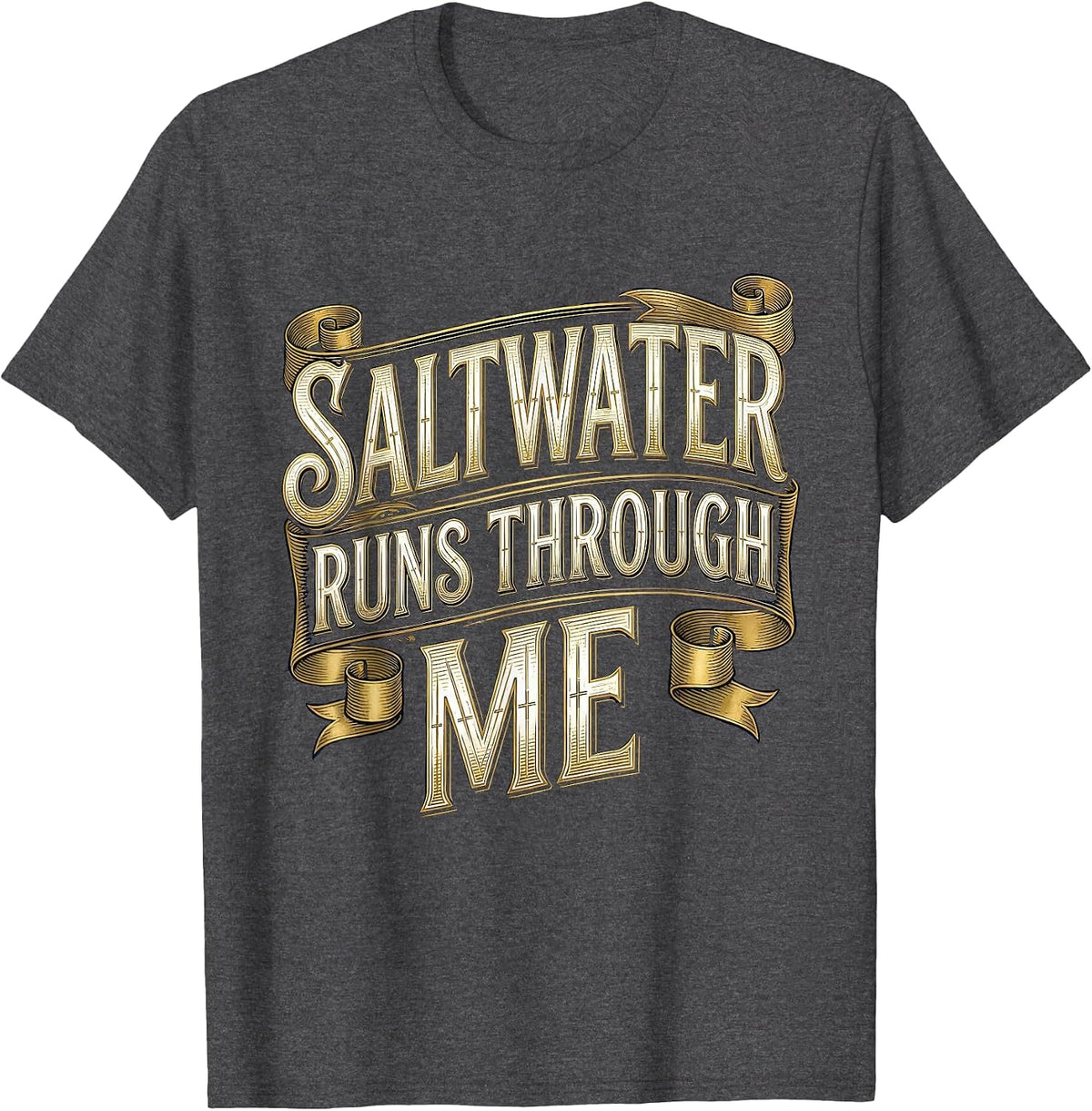 Saltwater Runs Through Me Gulf of Mexico Design T-Shirt - Dark Heather Grey