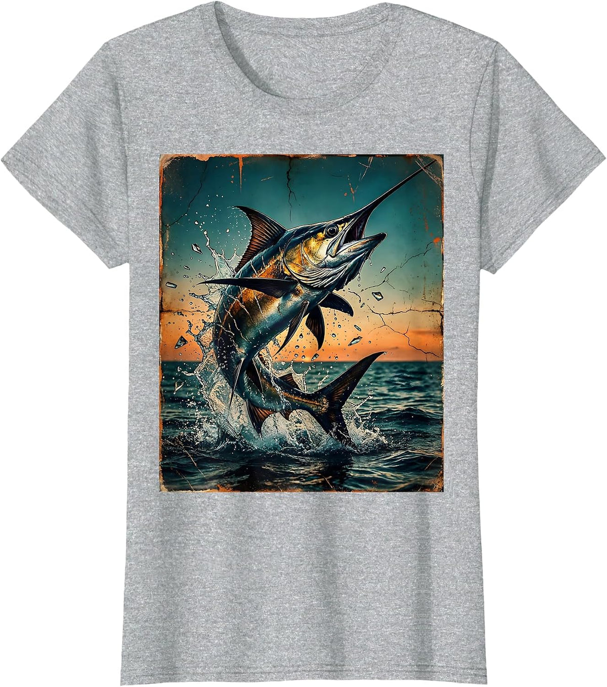Women's Gulf of America Leaping Tarpon Dusk Illustration T-Shirt - Heather Grey