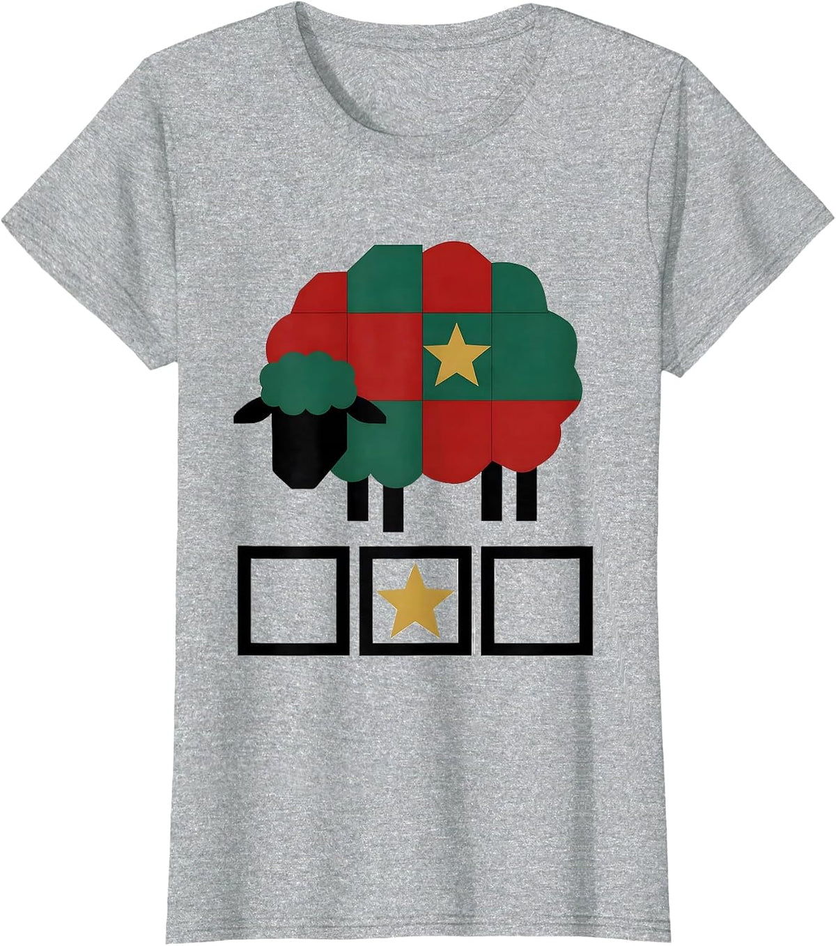 Quilted Sheep Christmas Star Farm Animal Lover Gift T-Shirt - Heather Grey