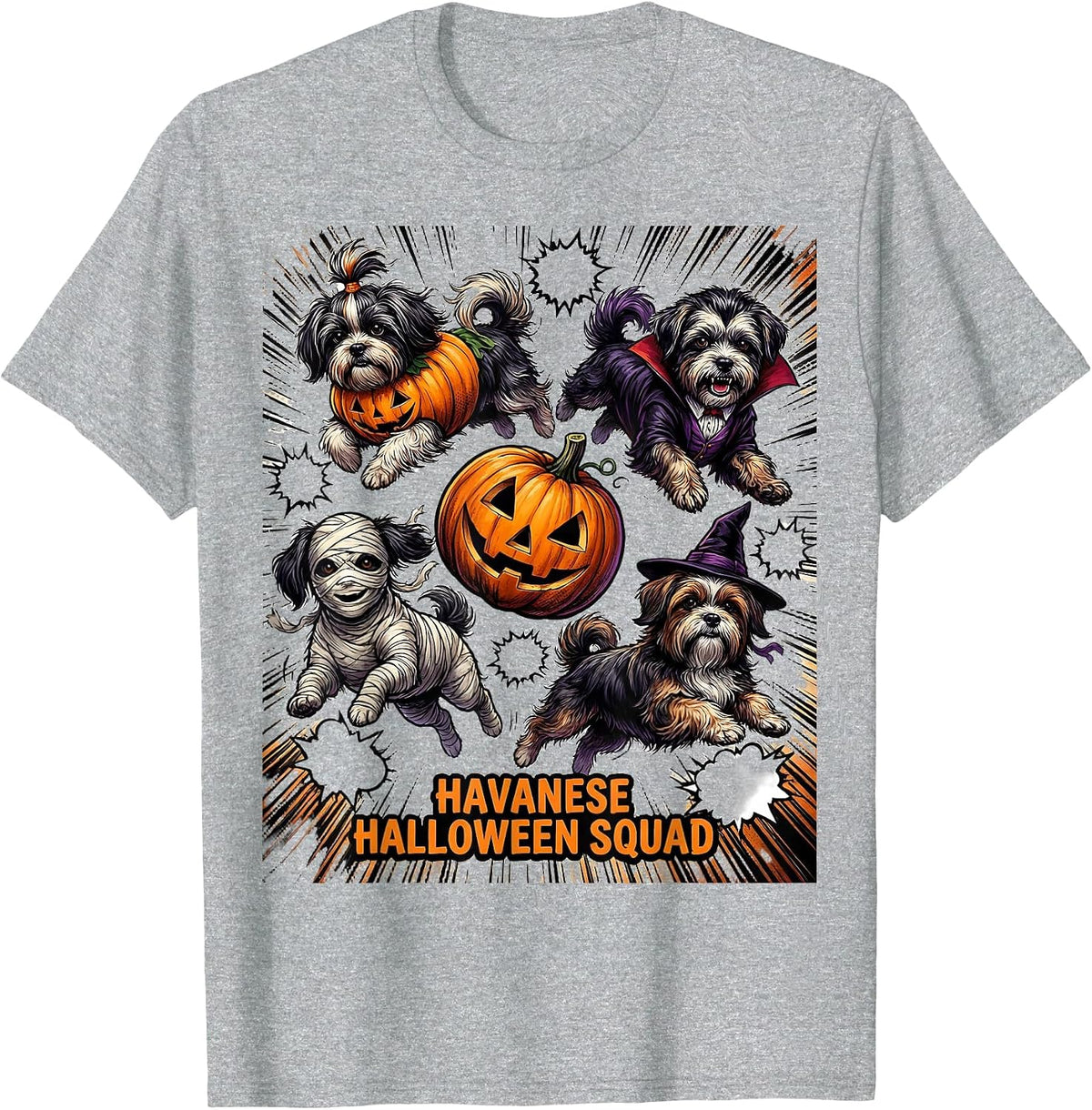 Havanese Halloween Squad Comic Book Dog Breed Costume T-Shirt, Men, Heather Grey, Medium - As Pictured