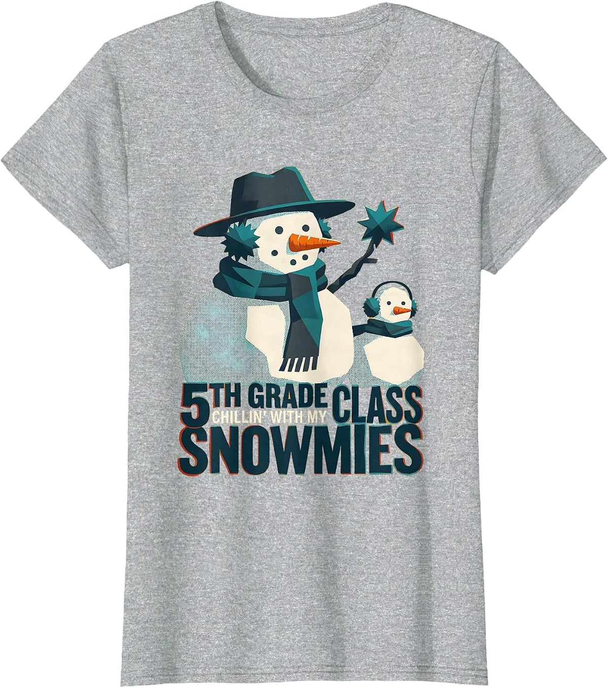 Chillin' With My 5th Grade Class Snowmies Teacher T-Shirt - Heather Grey