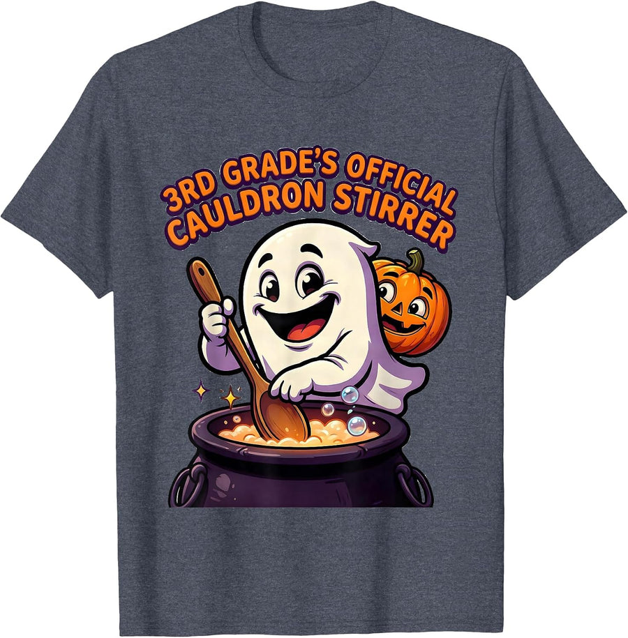 3rd Grade's Official Cauldron Stirrer Spooky Third Grade T-Shirt - Heather Blue