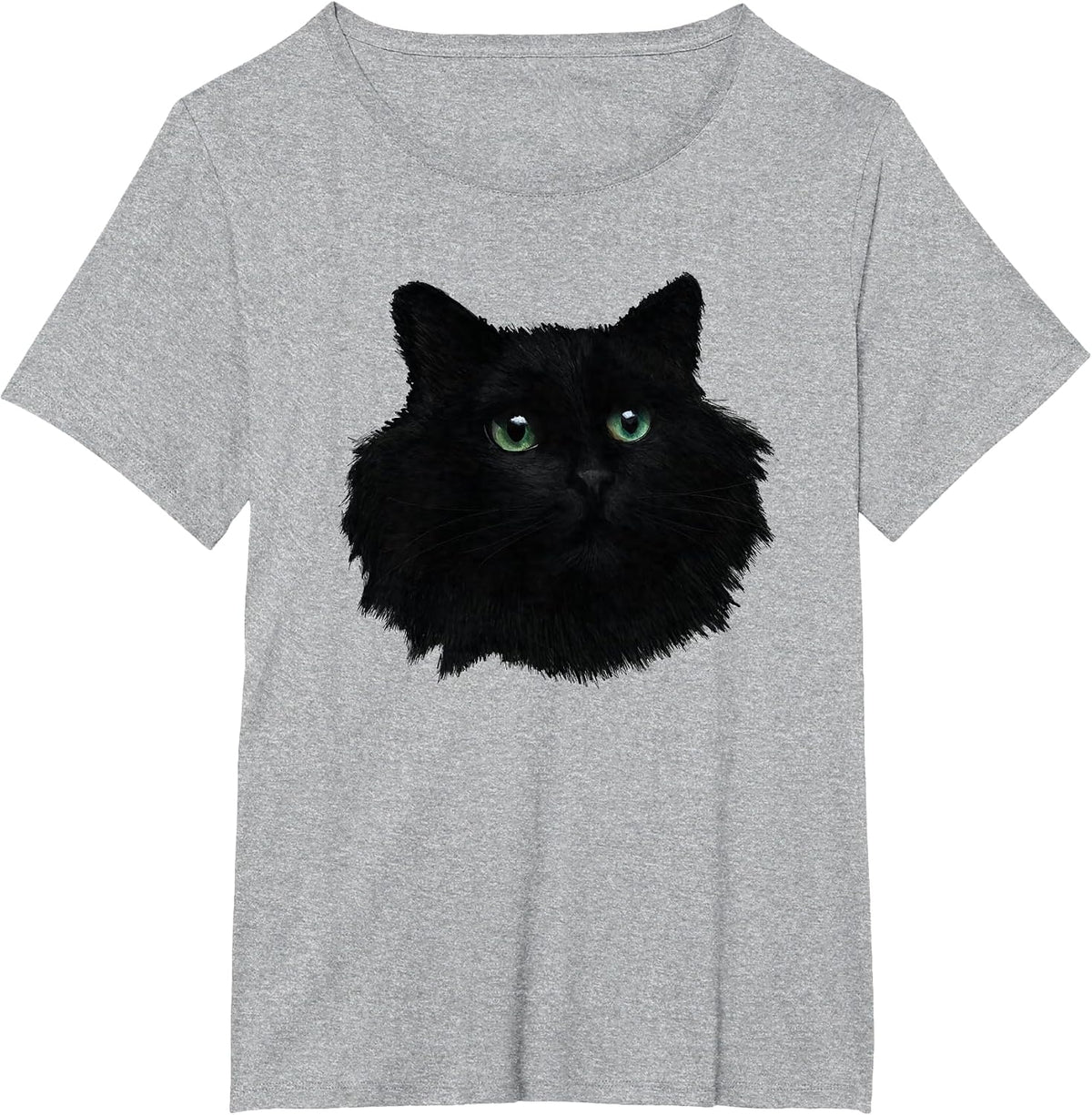 Minimalist Cute Black Cat Owner Green Eyes Kitten Lover T-Shirt - Heather Grey