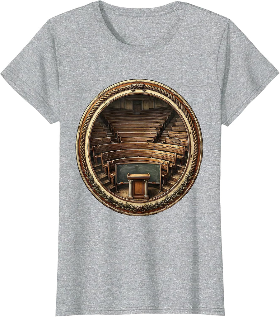 Classic College Lecture Hall Illustration T-Shirt - Heather Grey