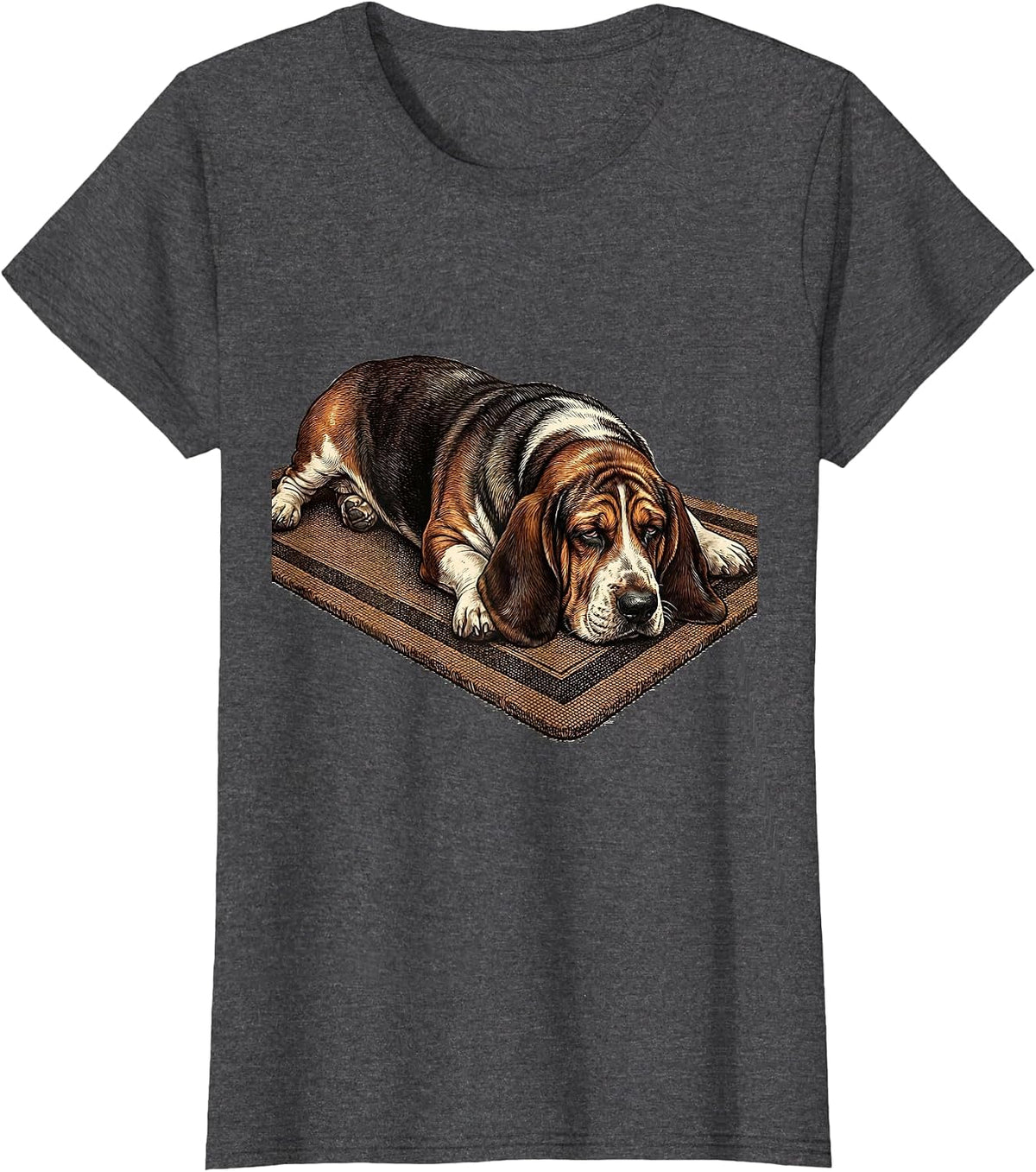 Women's Basset Hound Sprawled Deadpan Humor Dog Lover T-Shirt - Dark Heather Grey