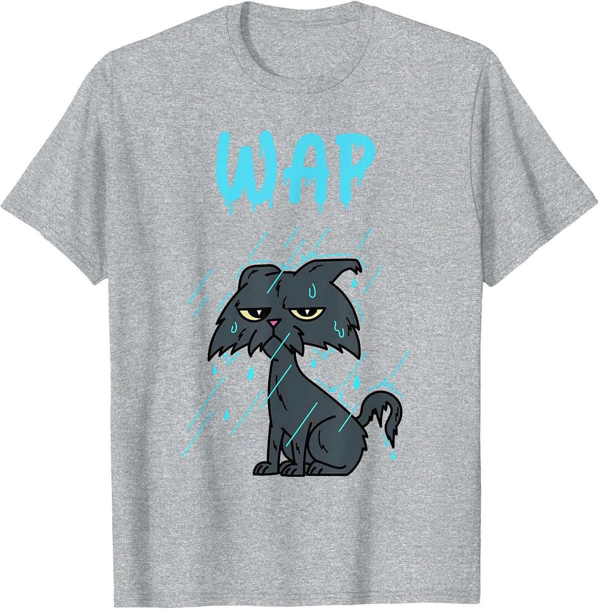 Wet Cat – WAP – with Kitty in The Rain T-Shirt - Heather Grey