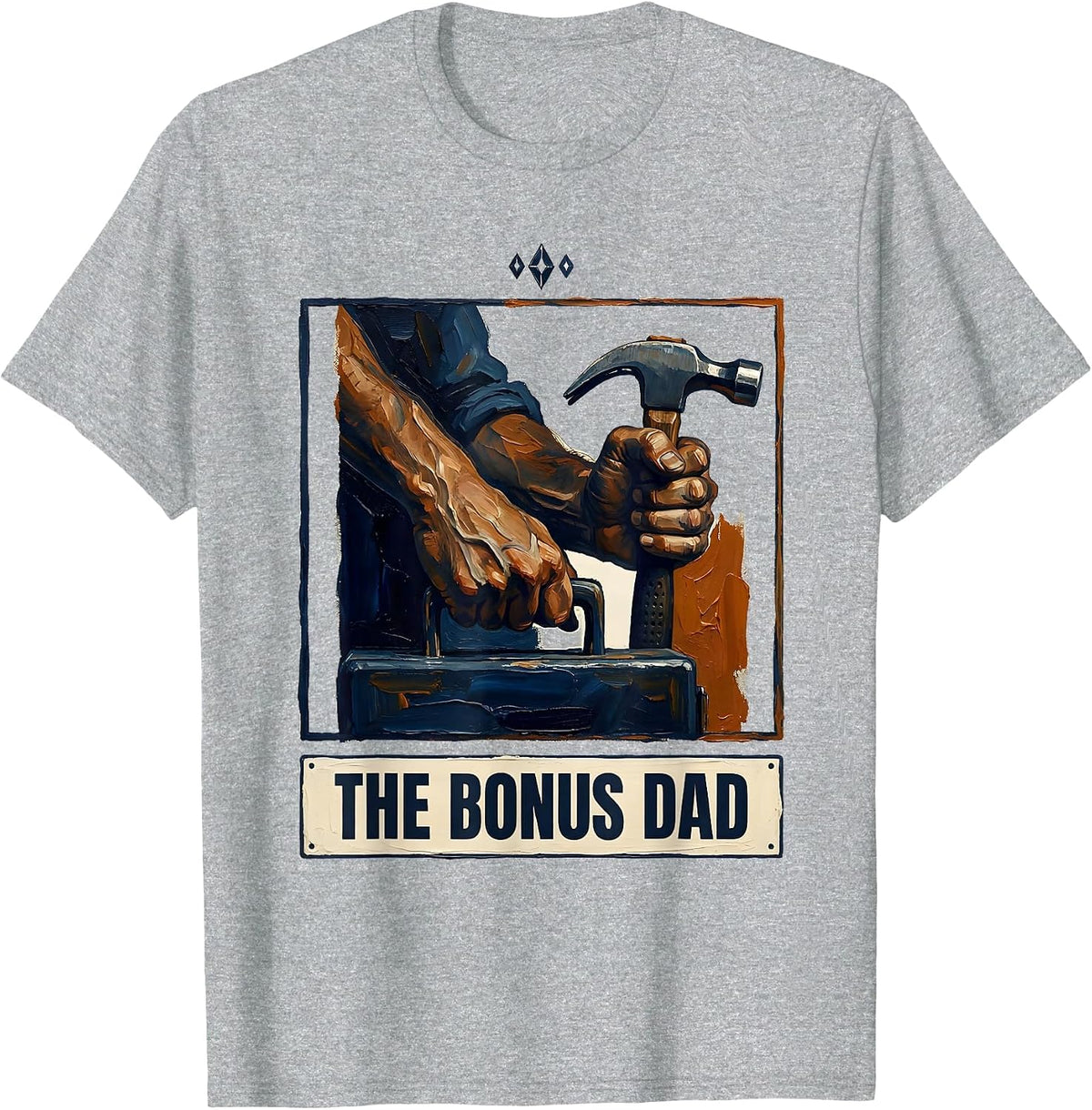Men's The Bonus Dad Funny Tarot Card Parody Family Role Humor T-Shirt - Heather Grey
