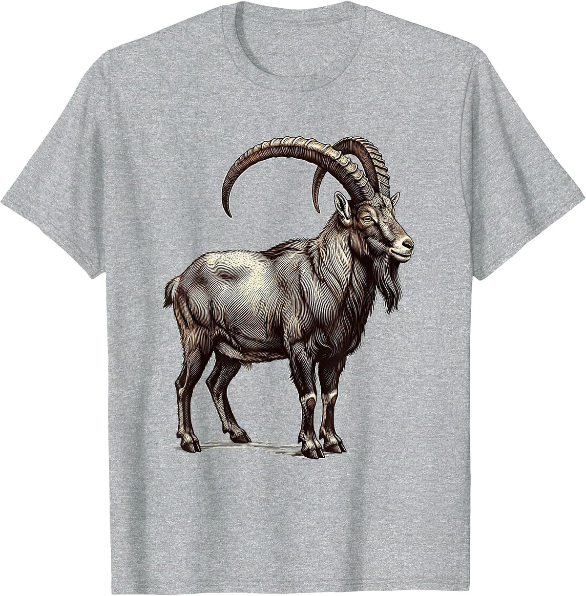 Men's Mountain Goat Crosshatch Etching Minimalist Line Art T-Shirt - Heather Grey