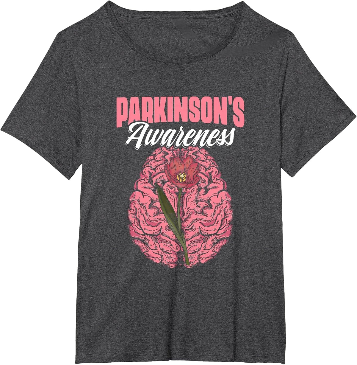 Brain PD Patients Tulips Parkinson's Disease Warrior T-Shirt - Dark Heather Grey