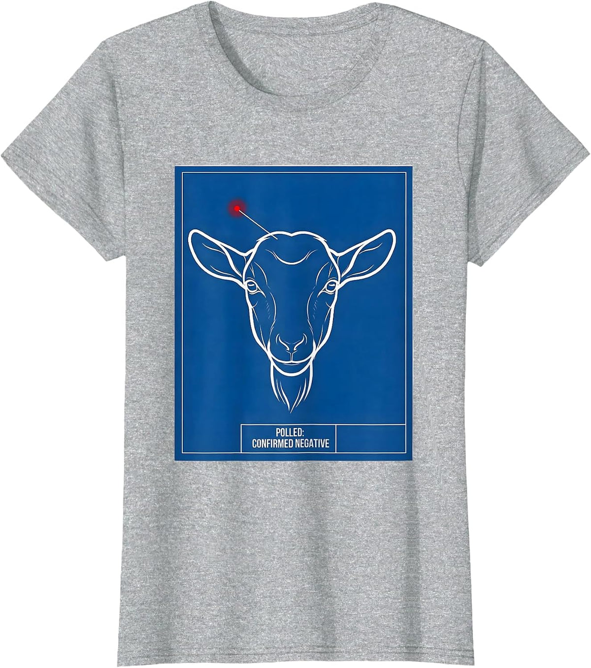 Women's Polled Confirmed Negative Technical Blueprint Goat Humor T-Shirt - Heather Grey
