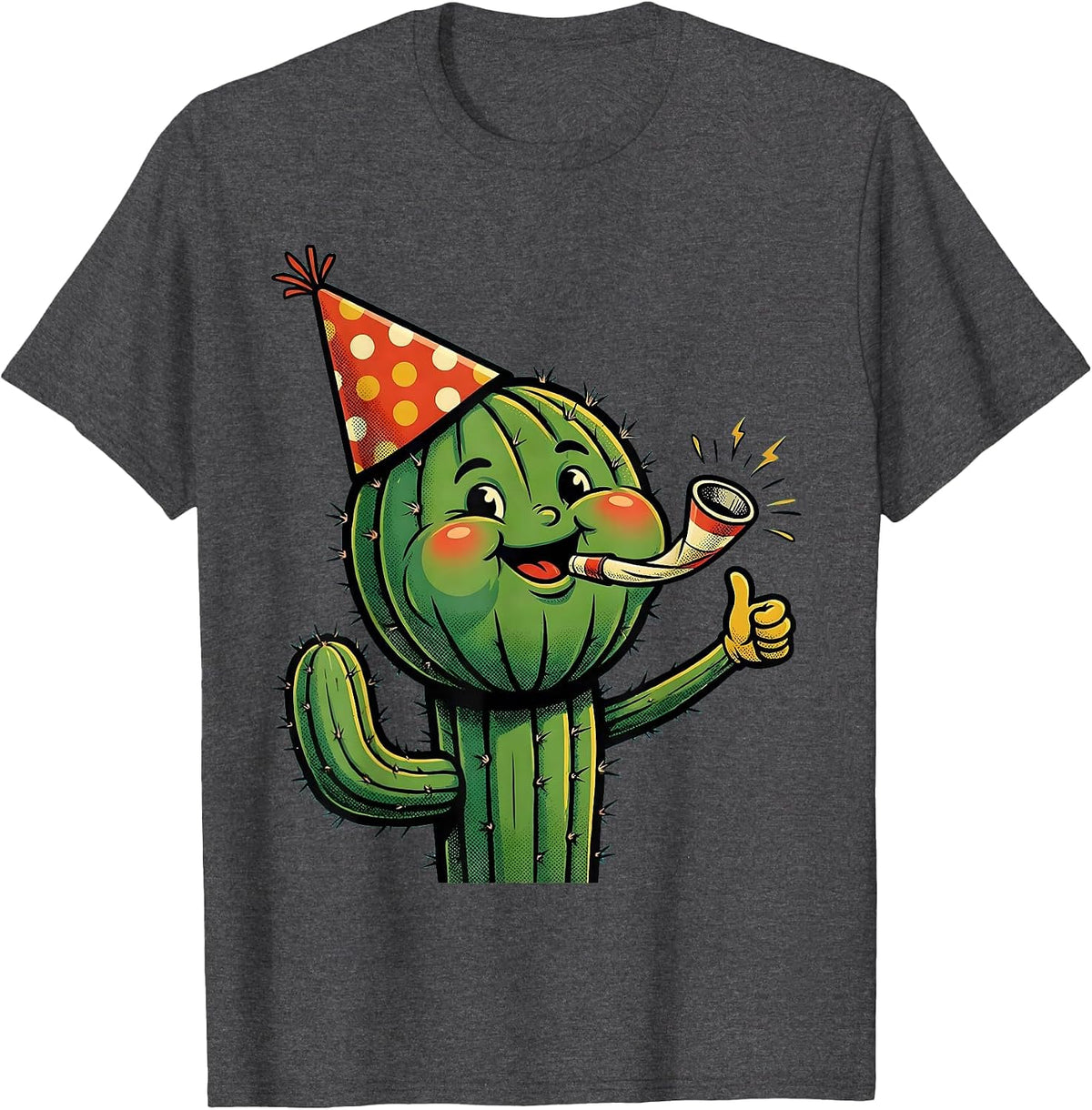 Fiesta Cactus Party Hat Noisemaker Celebration T-Shirt - Dark Heather Grey