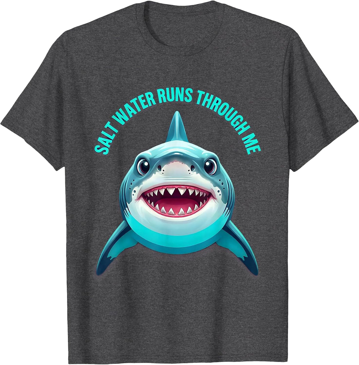 Men's Salt Water Runs Through Me Shark Ocean Design T-Shirt - Dark Heather Grey