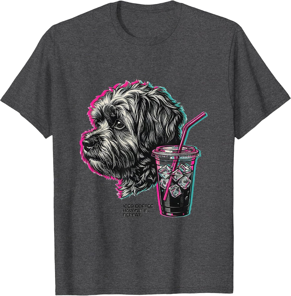 Men's Iced Coffee Havanese Repeat Hipster Dog Breed Humor T-Shirt - Dark Heather Grey