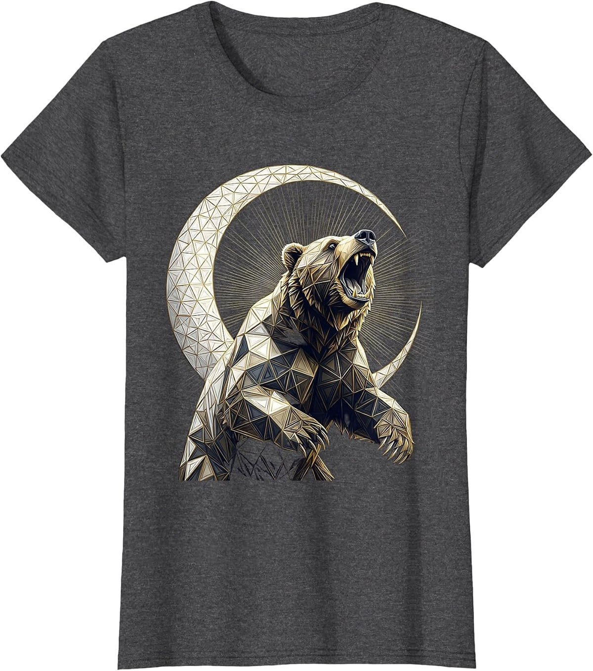 Women's Bear Roaring at Crescent Moon Graphic Tee T-Shirt - Dark Heather Grey