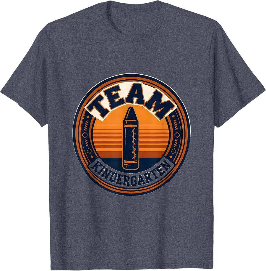 Team Kindergarten Retro Teacher Back To School T-Shirt - Heather Blue