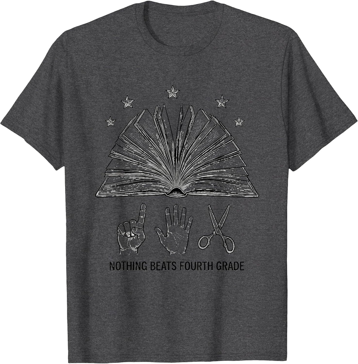 Men's Nothing Beats Fourth Grade Playful Humor School Pride Reader T-Shirt - Dark Heather Grey