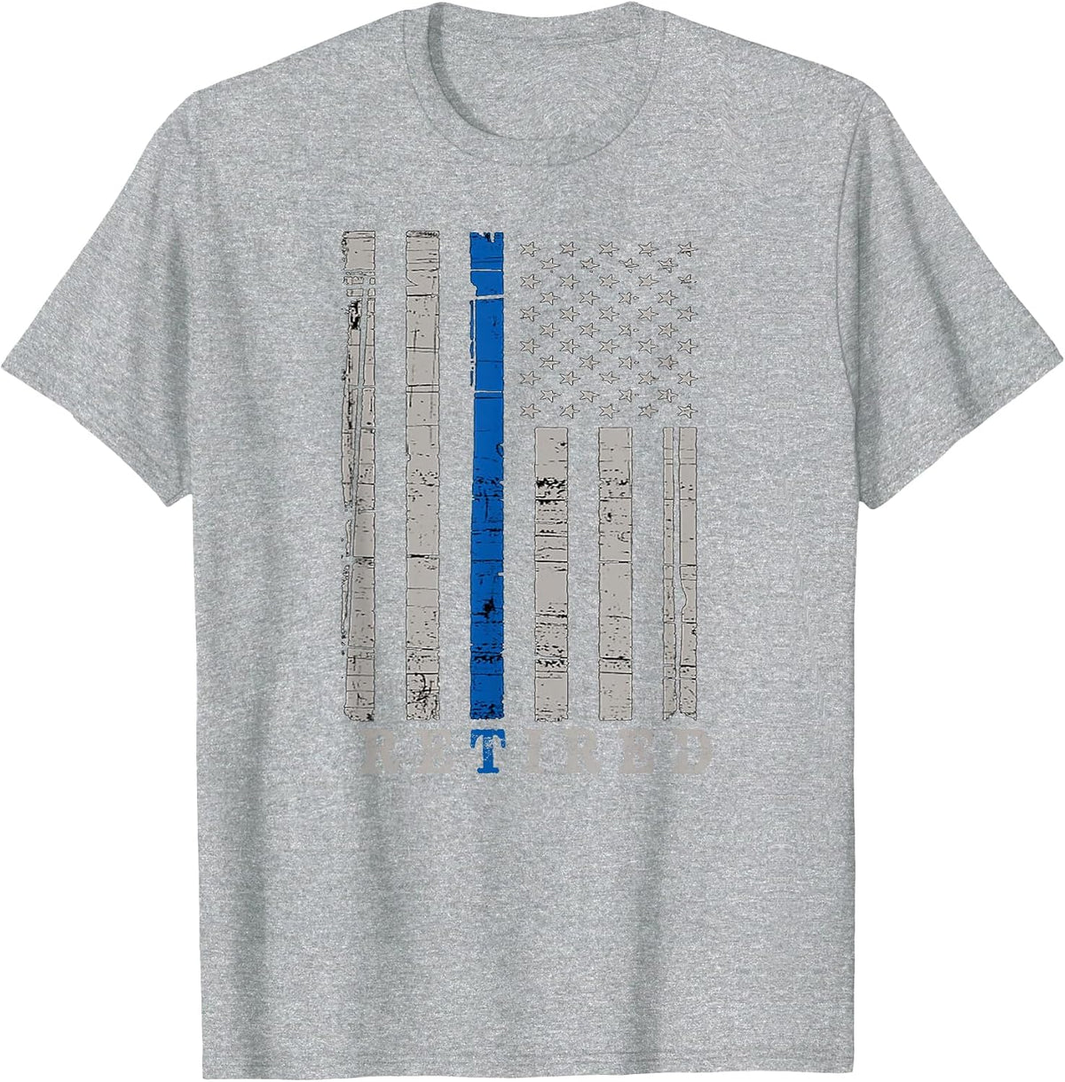 Retired Police Officer Thin Blue Line Flag Retirement T-Shirt - Heather Grey