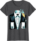 Women's Tuxedo Cufflinks and Champagne Glass Illustration T-Shirt - Dark Heather Grey