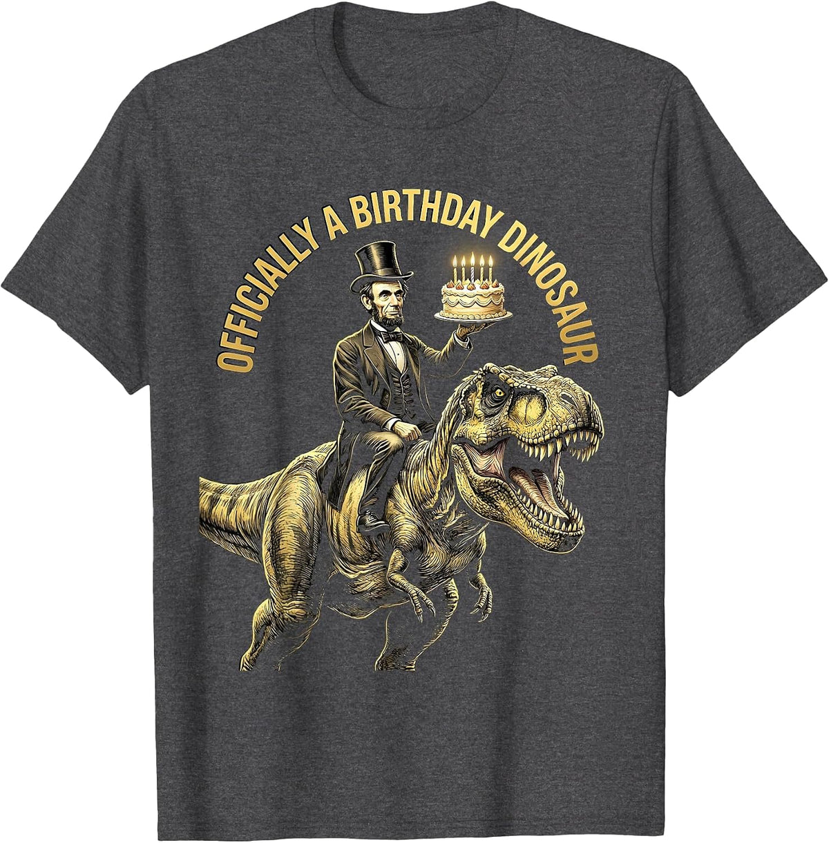 Officially a Birthday Dinosaur Celebration Design T-Shirt - Dark Heather Grey
