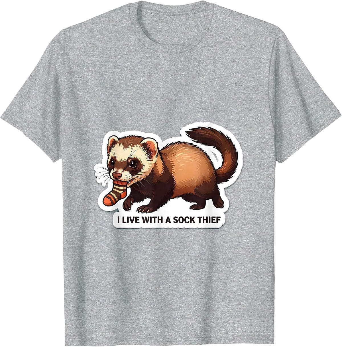 Men's I Live With A Sock Thief Funny Ferret Lover Gift For Kids T-Shirt - Heather Grey