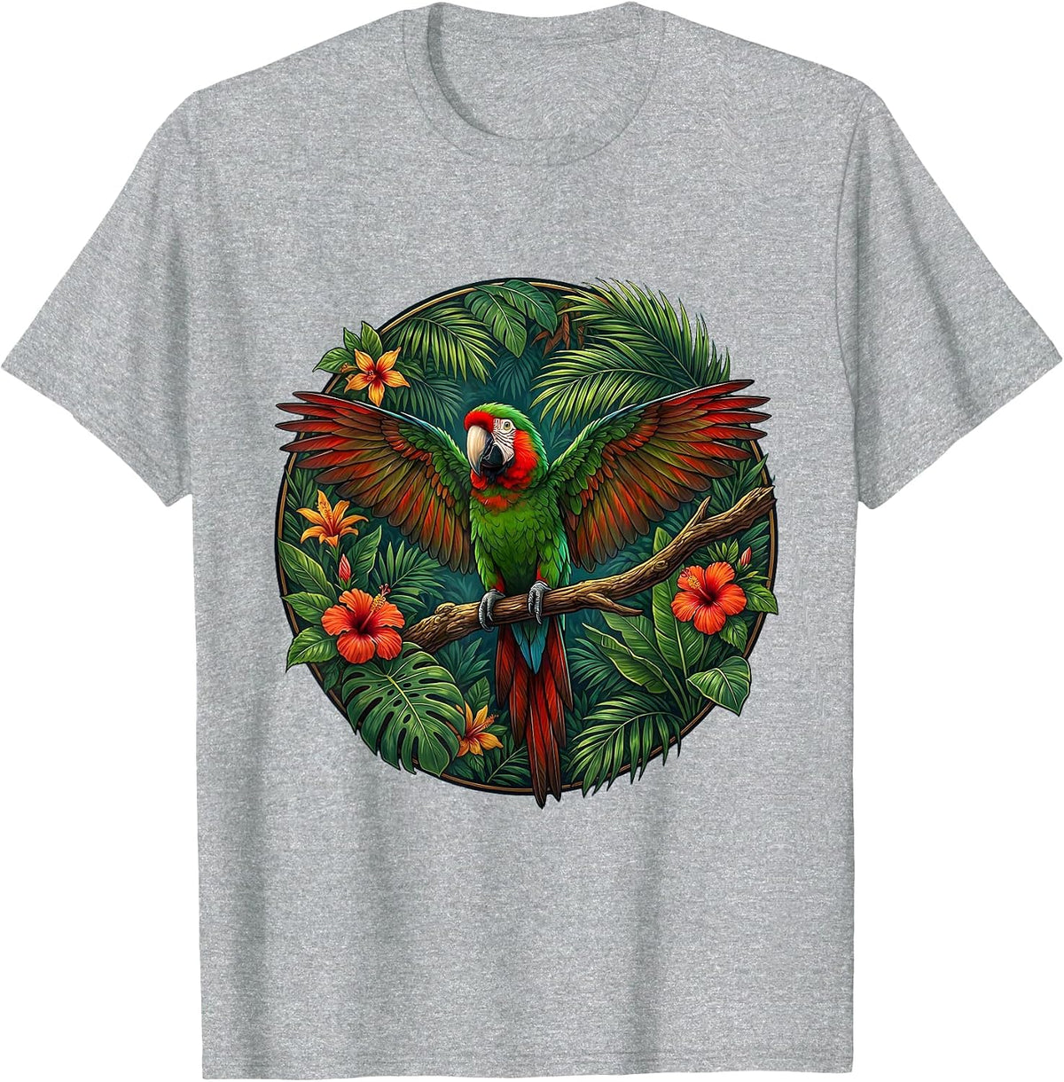 Men's Puerto Rican Parrot Jungle Canopy Illustration T-Shirt - Heather Grey