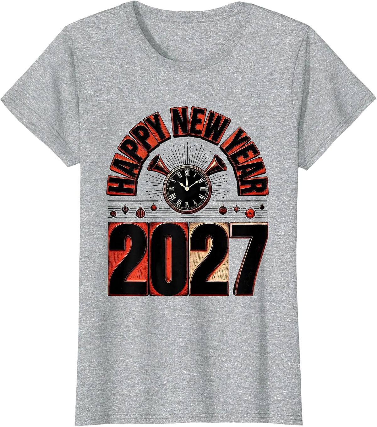 Women's Happy New Year 2027 Whimsical Festive Party Countdown T-Shirt - Heather Grey