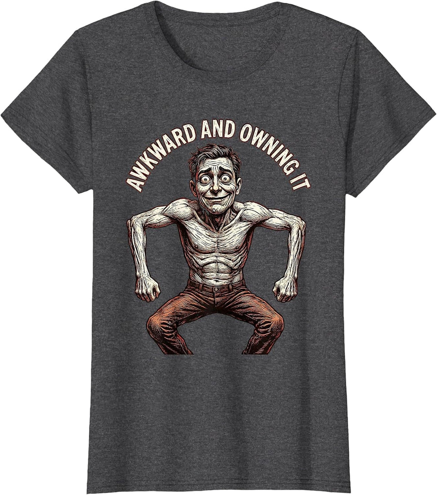 Women's Awkward and Owning It Embarrassing Moments Design T-Shirt - Dark Heather Grey