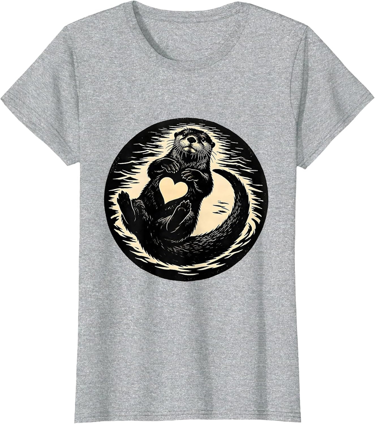 Back Floating Otter Silhouette Funny Animal Lover Humor T-Shirt, Women, Heather Grey, Medium - As Pictured