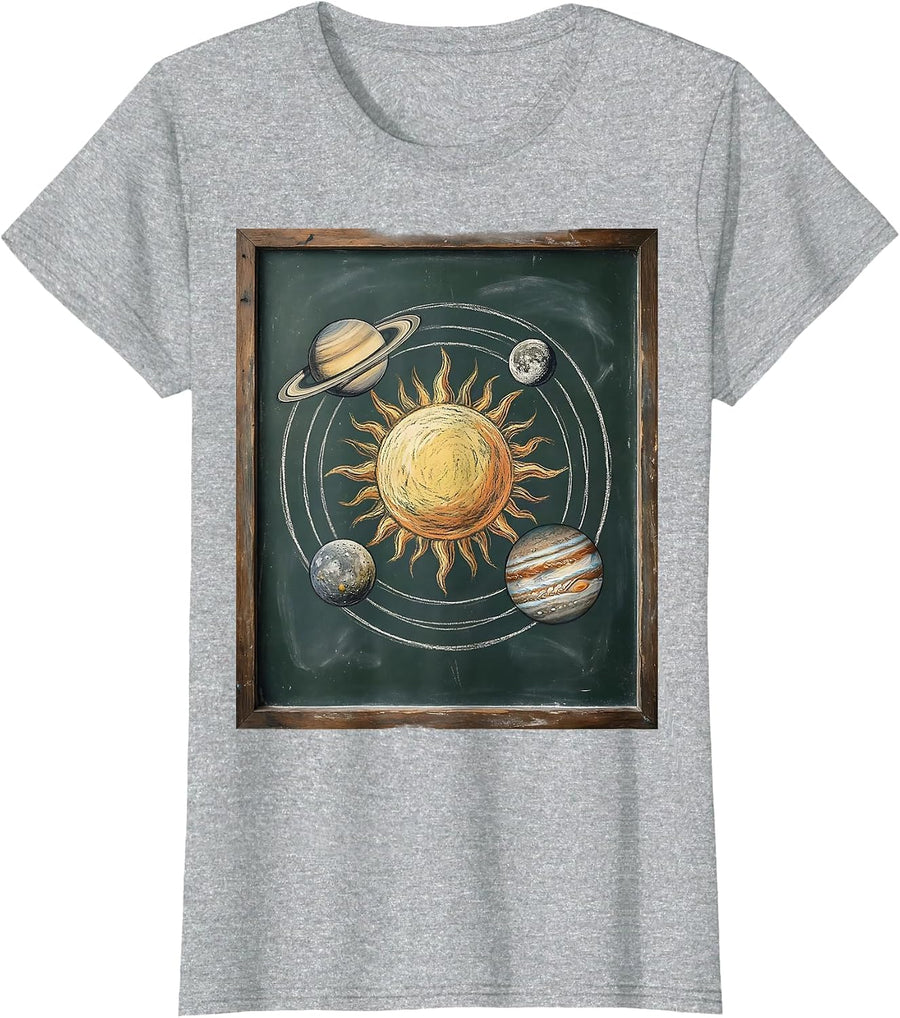 5th Grade Teacher Hand-Drawn Solar System T-Shirt - Heather Grey