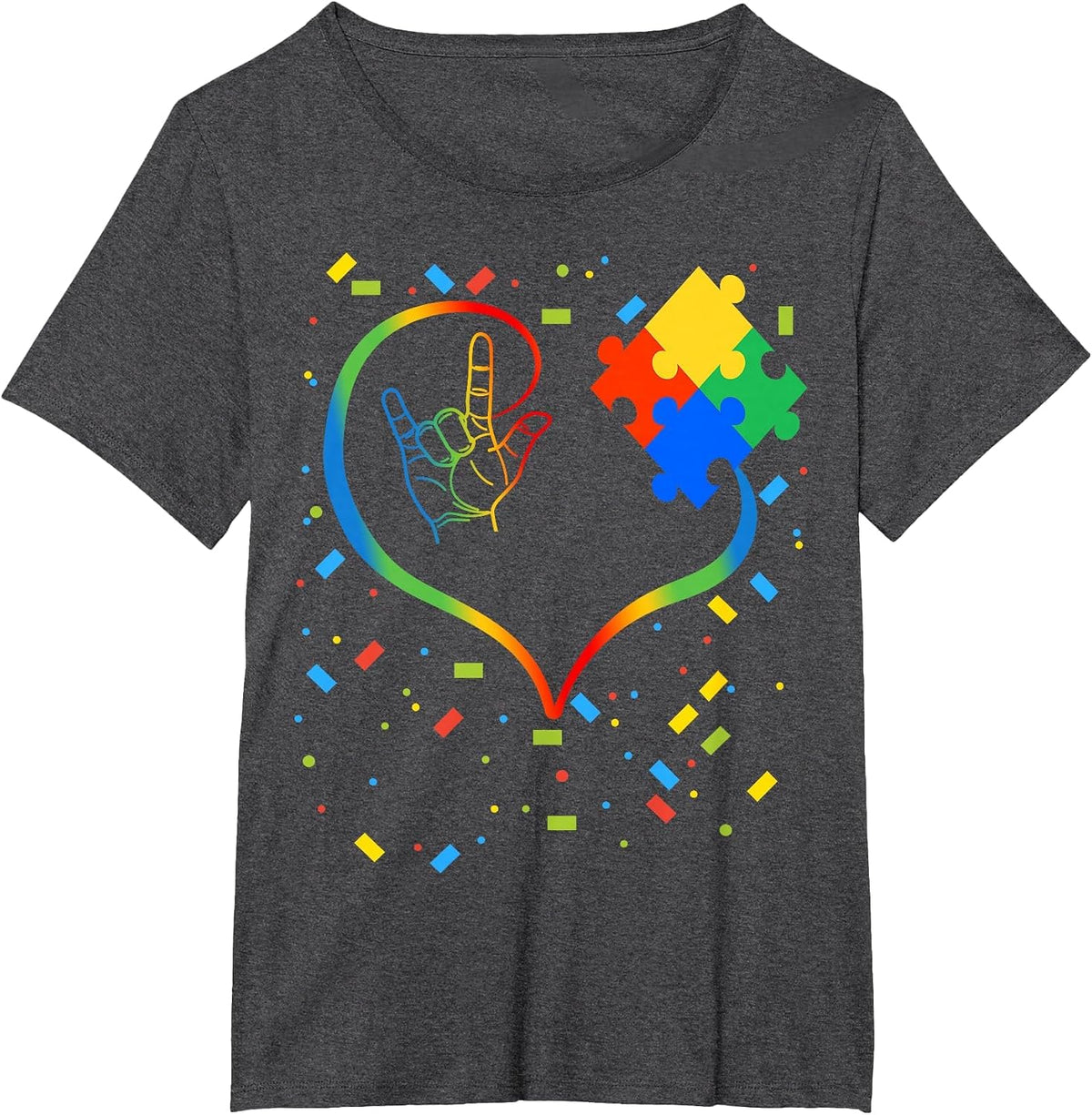 Autism Awareness Special Ed Teacher ASL Sign Language T-Shirt - Dark Heather Grey