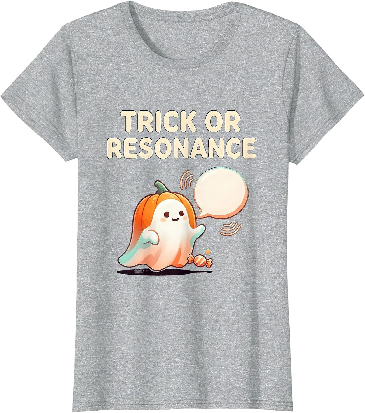 Trick Or Resonance Cute Kawaii Halloween Speech Therapy SLP T-Shirt - Heather Grey