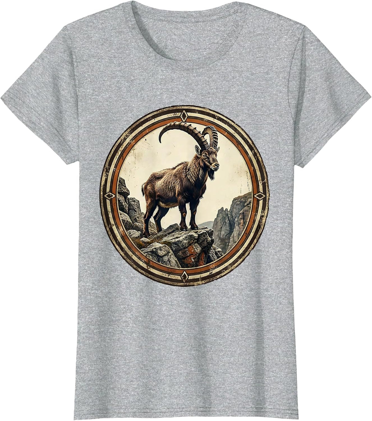 Mountain Goat Rocky Cliff Wilderness Illustration T-Shirt - Heather Grey
