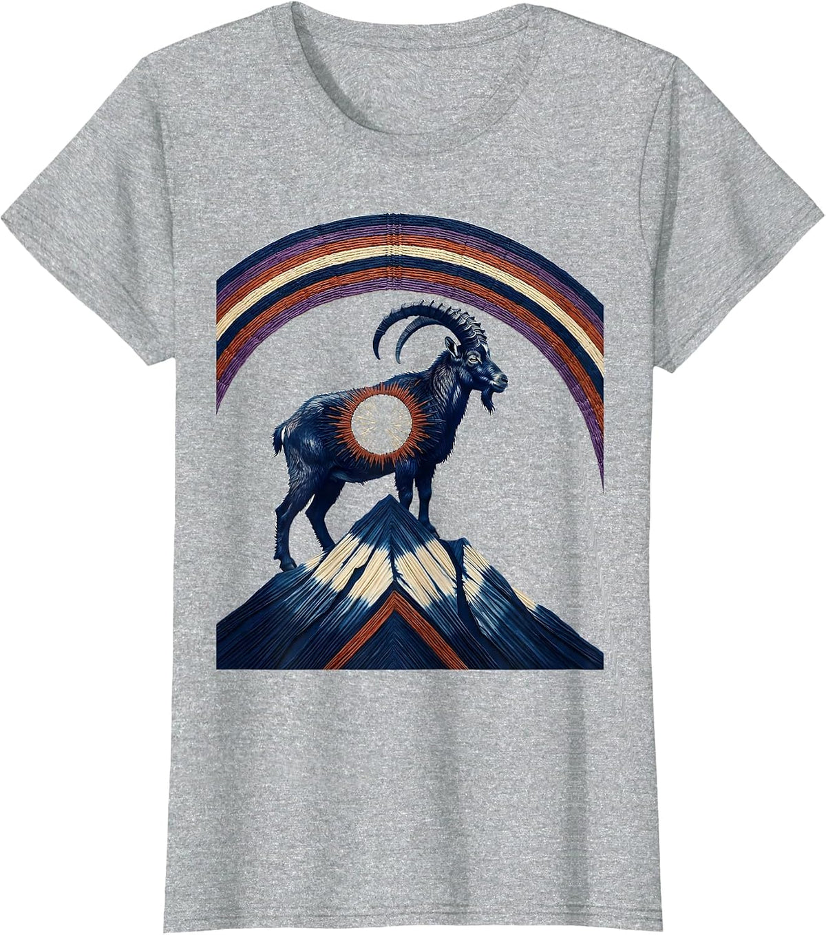 Women's Hippie Goat on Mountain Rainbow Graphic T-Shirt - Heather Grey