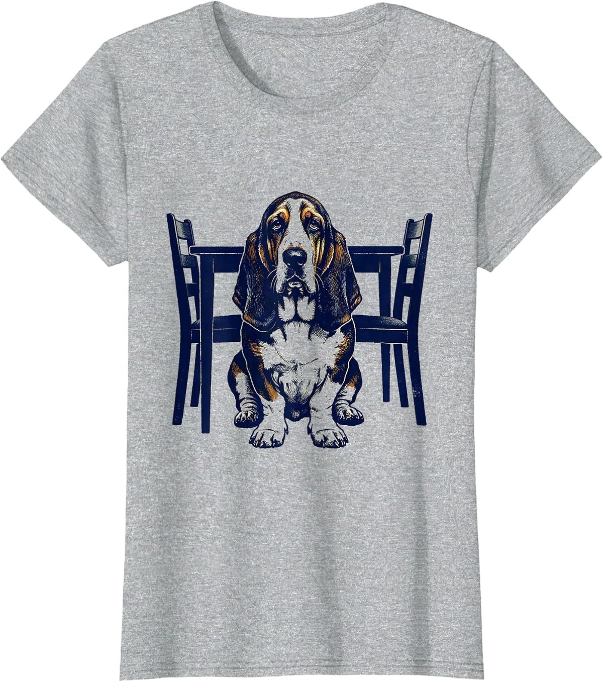 Basset Hound Under Table Rubber Stamp Humor Dog Lover T-Shirt - Heather Grey