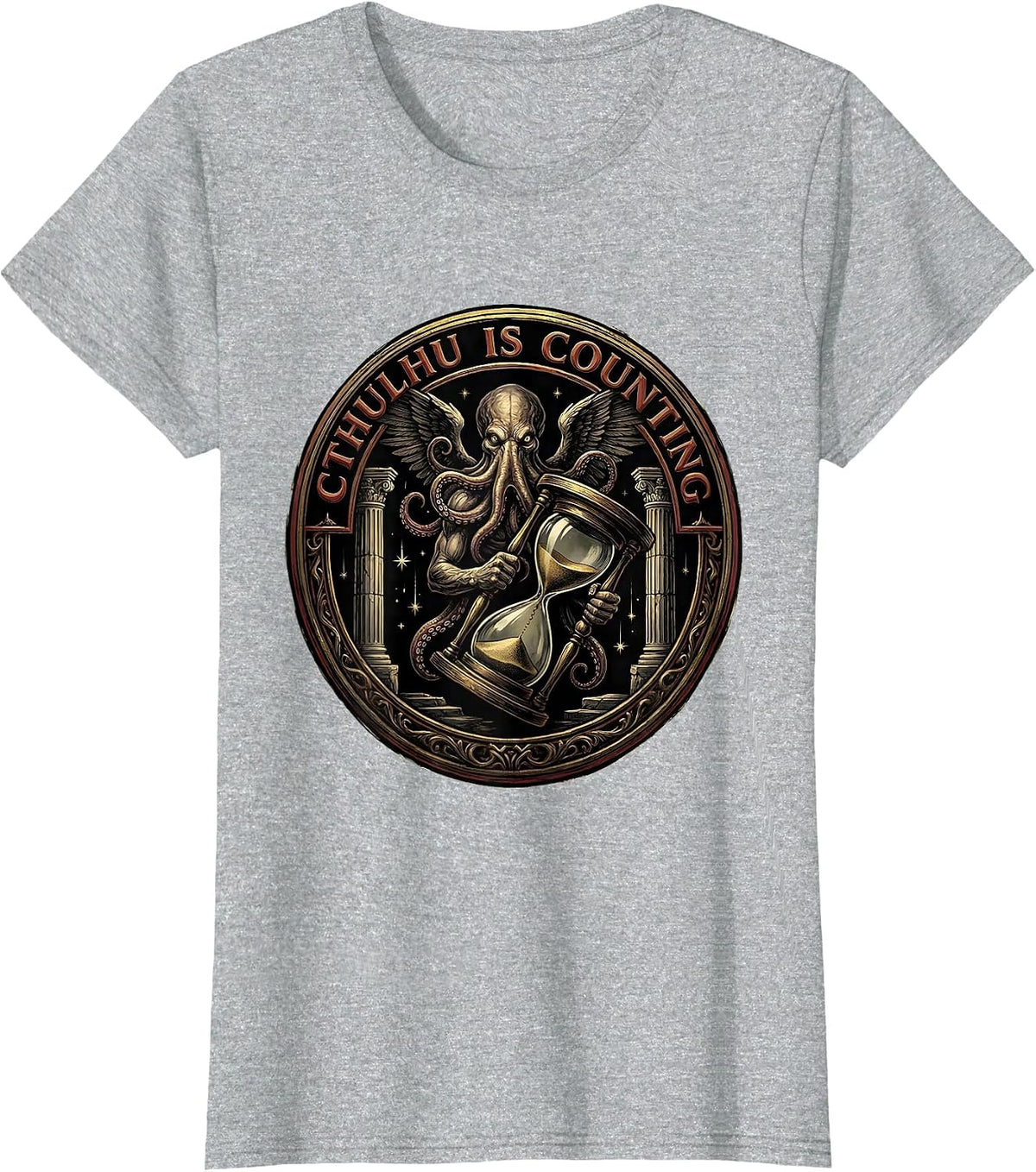 Women's Cthulhu Is Counting Cosmic Horror Parody Emblem T-Shirt - Heather Grey