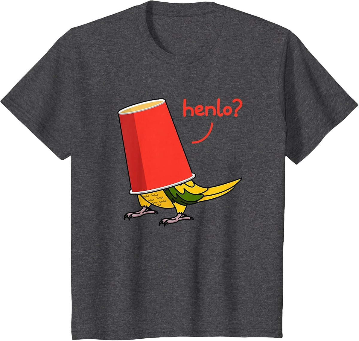 Parrot in A Cup - Henlo? I Golden Conure T-Shirt - Dark Heather Grey