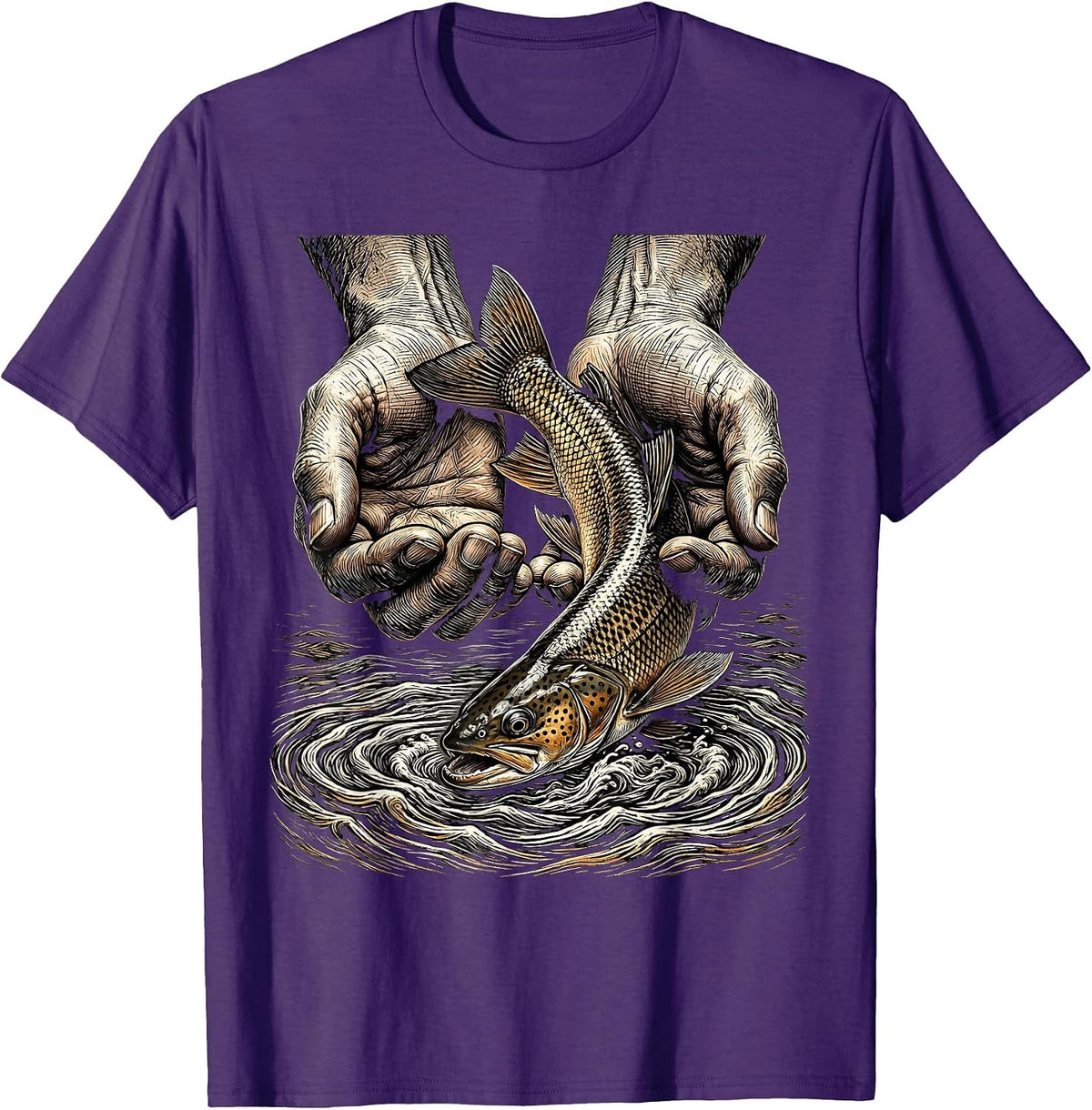 Catch and Release Trout Fishing Graphic T-Shirt - Purple