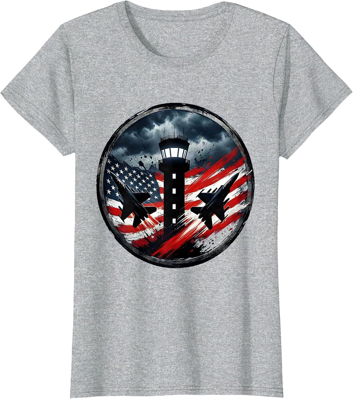 Control Tower Stormy Night Sky Illustration T-Shirt - Heather Grey