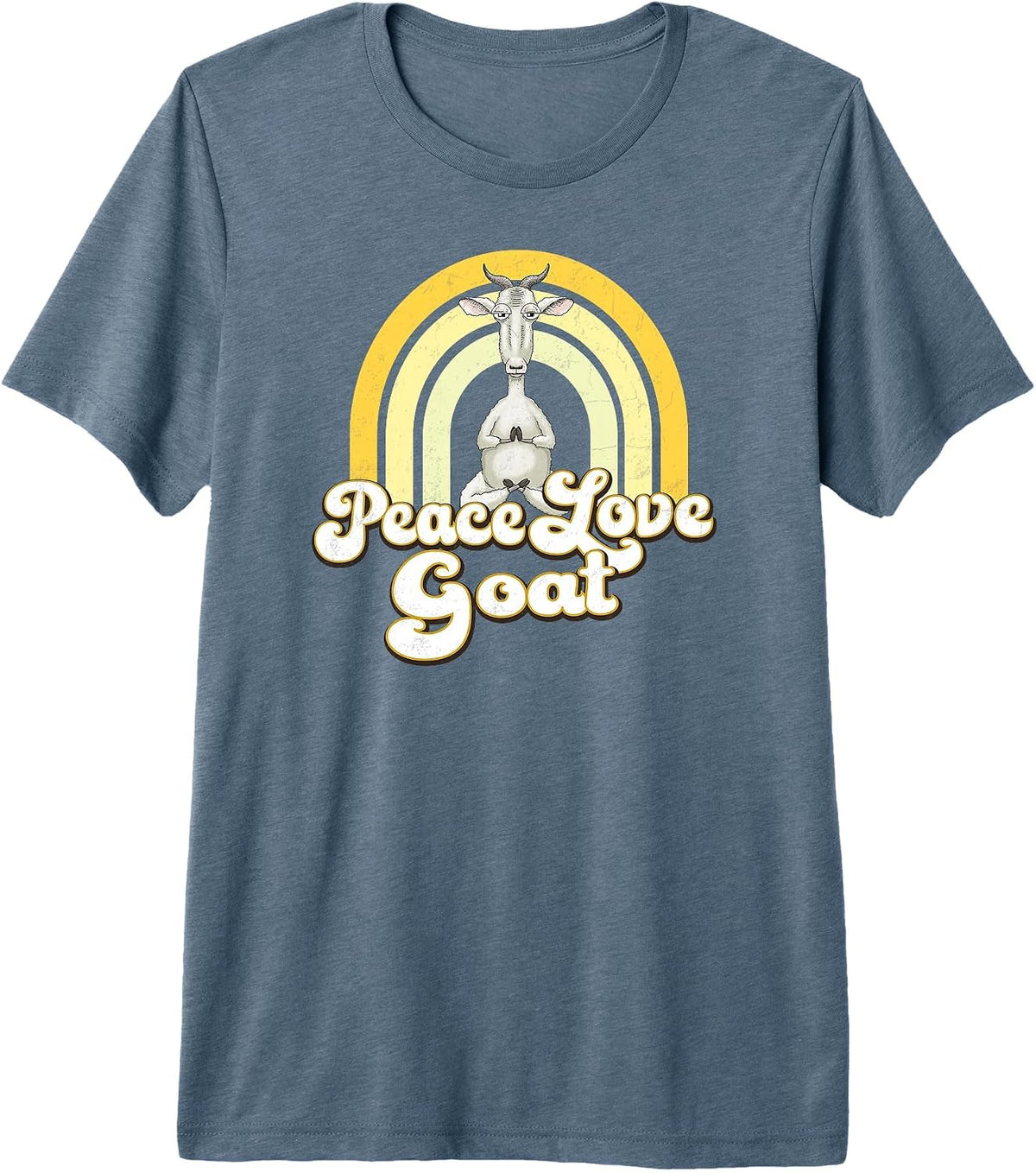 Peace Love Goat - Beige & Yellow, Cute Hippie Yoga Goat Premium Tri-Blend T-Shirt - Slate Grey