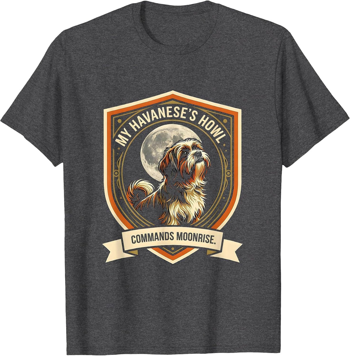 Men's My Havanese's Howl Commands Moonrise Vintage Mystical Dog T-Shirt - Dark Heather Grey