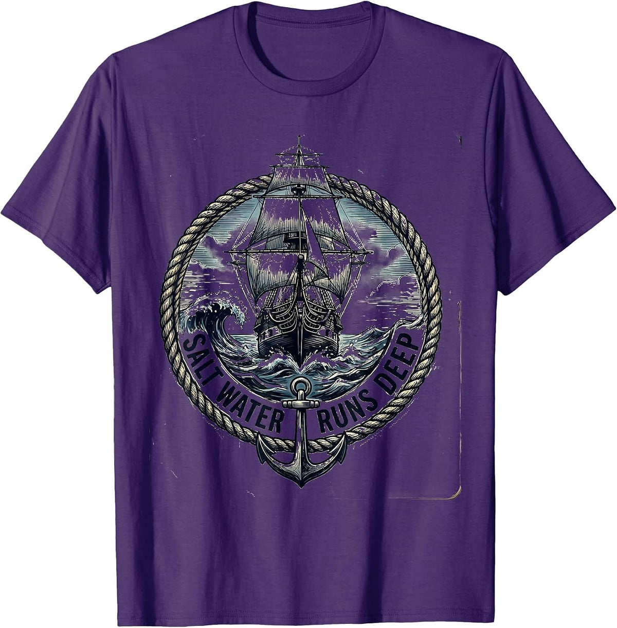 Men's Salt Water Runs Deep Navy Ocean Design T-Shirt - Purple
