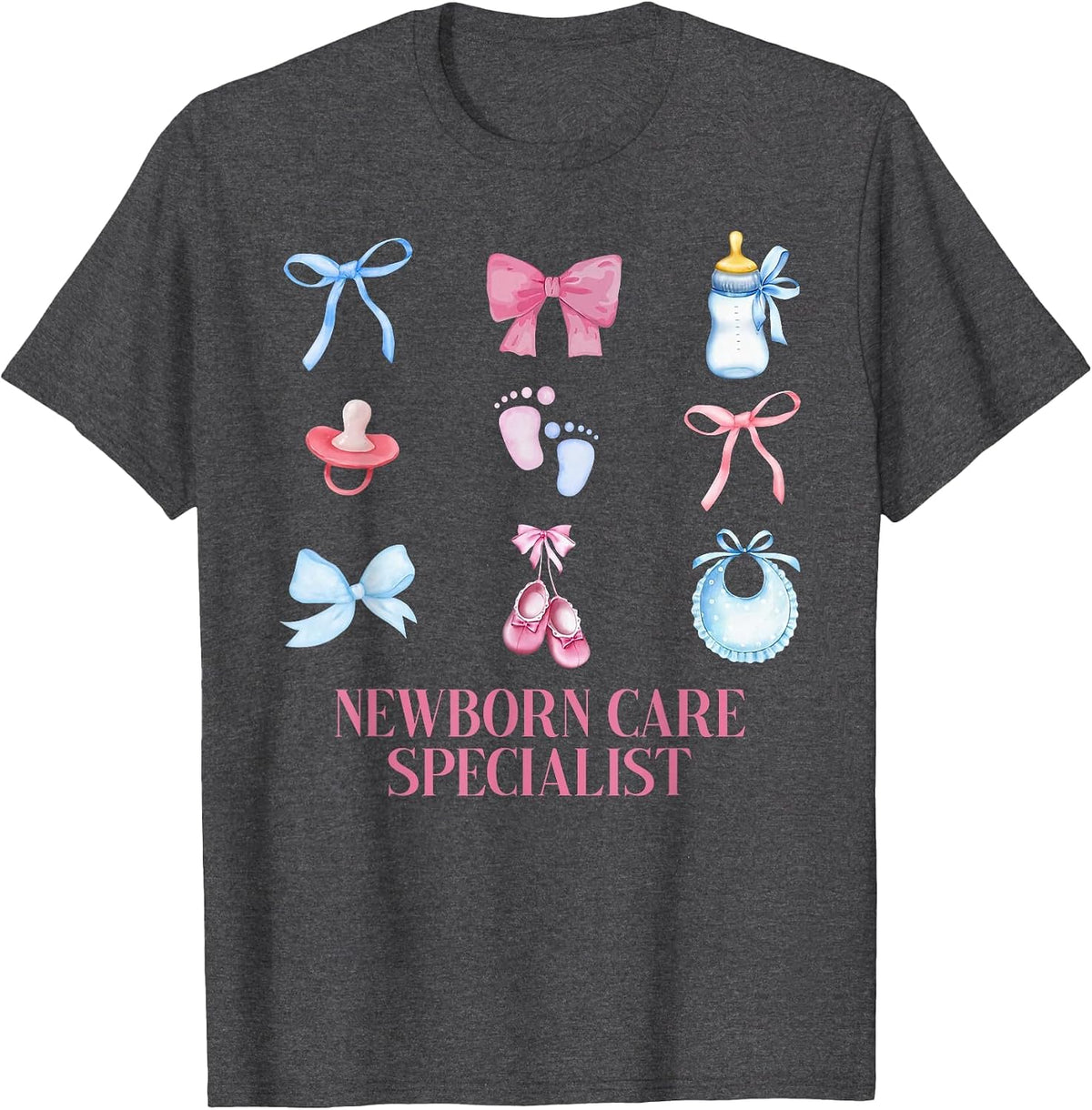 Coquette NCS Newborn Care Specialist Mother Baby Nurse T-Shirt - Dark Heather Grey